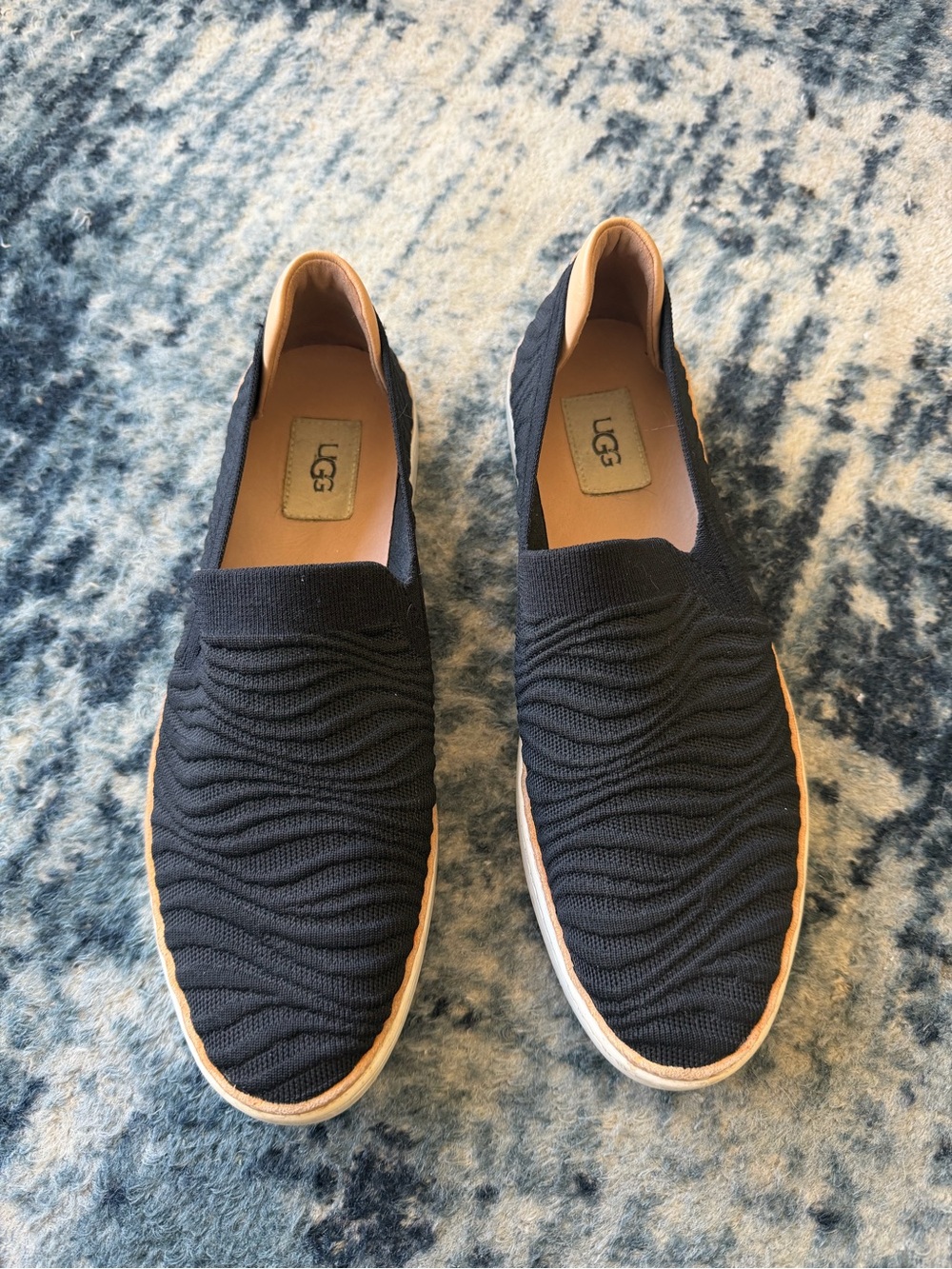 UGG Women's Black Knit Slip-On Sneakers with Tan Trim